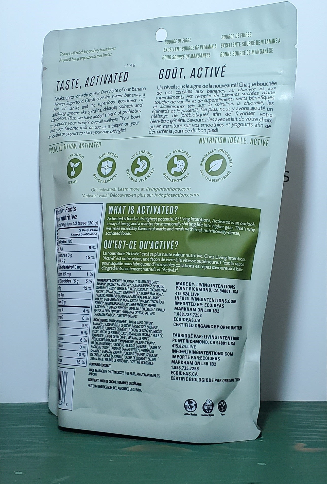 Living Intentions Activated Organic Banana Hemp Cereal 255g