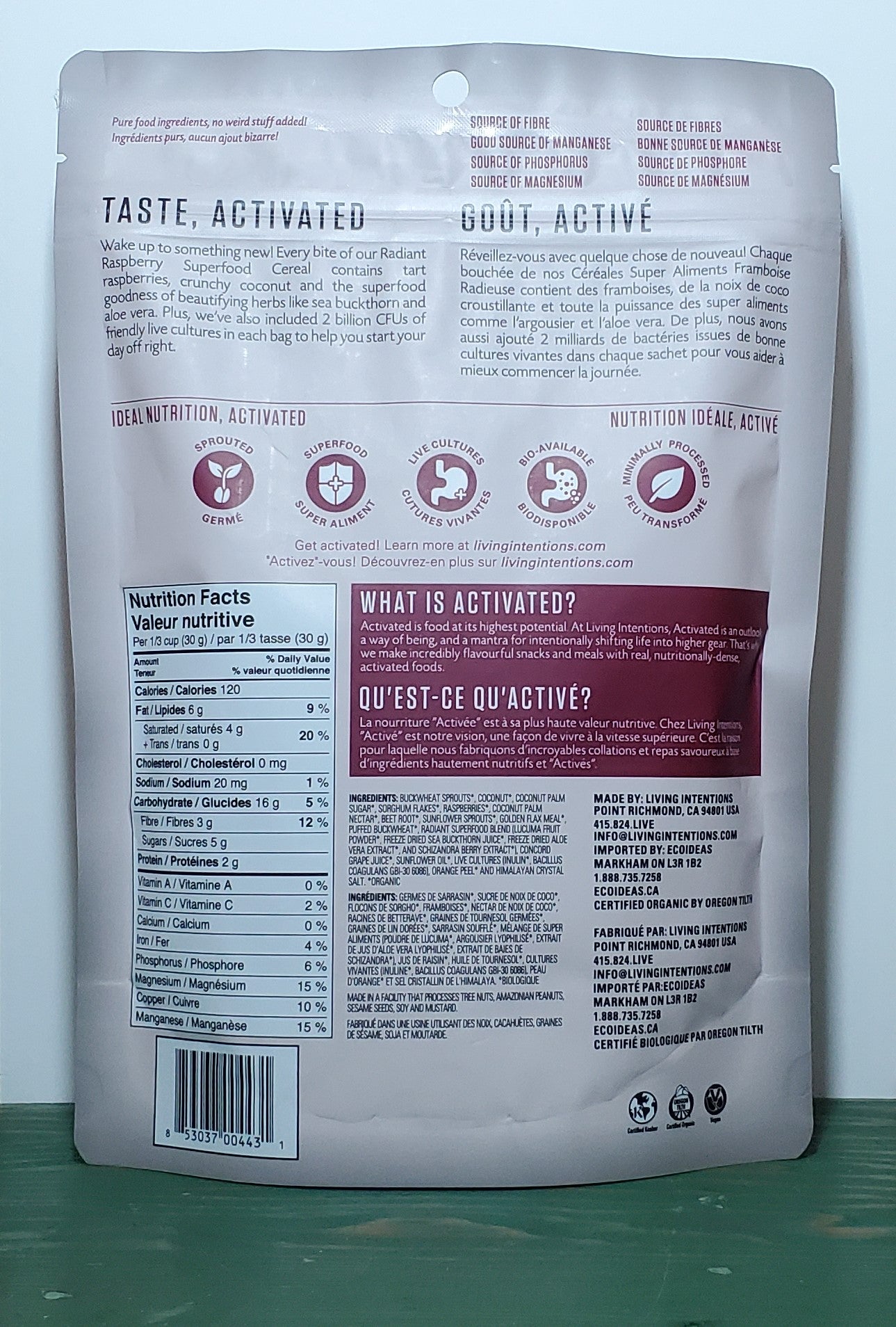 Living Intentions Activated Organic Radiant Raspberry Cereal 255g
